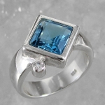 Schmuck-Michel Damen Ring Silber 925 Blautopas Carré (1180) - Ringgröße 56